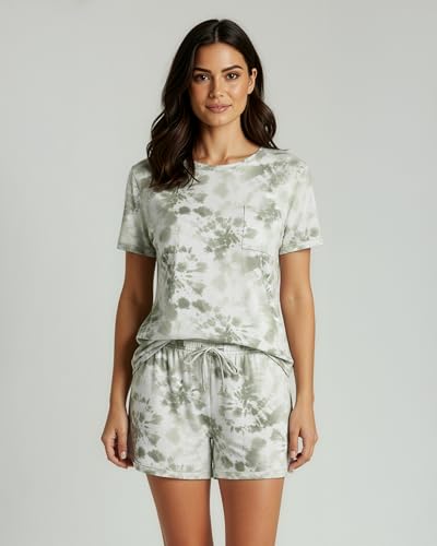 Image of Real Essentials 2 Pack: Women's Short Sleeve Pajama Short Set - Comfy Lightweight Soft Lounge Sleepwear (Plus