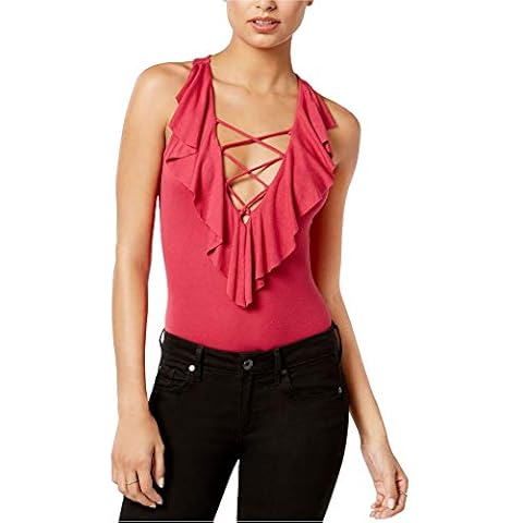 GUESS Women's Ruffled Sleeveless Bodysuit in Red Bud Cover