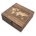 JINGHANGER Abenteuer Archivbox Abenteuer Holzkiste 19,5x19,5x7 cm Holzbox Aufbewahrungsbox Geschenkbox Weltkarte pattern Erinnerungsbox Reise Sammelbox