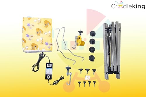 Image of Smiley Automatic Baby Swing Cradle for Baby 0-3 Years (NRI with Yellow) (Cradle Cloth Colour May Vary) | Full Folding