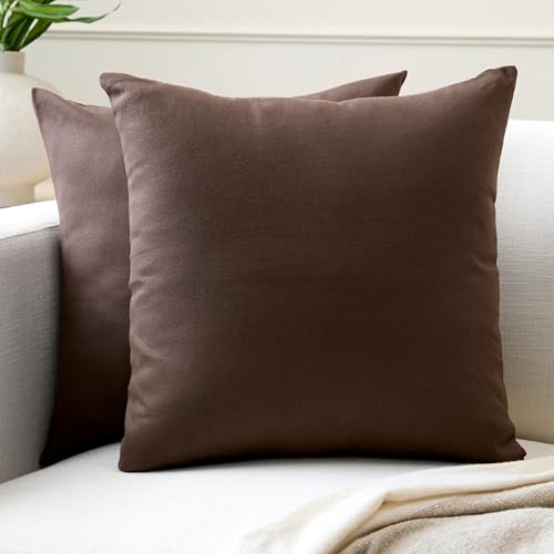 Encasa XO Throw Pillow Covers 16x16 in Set of 2 Dark Taupe | No Inserts | Cotton Pillow Covers for Living Room, Bed, Sofa, Couch | Decorative Cushion Covers with Improved Zipper