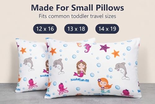 Image of Everyday Kids 2-Pack Toddler Travel Pillowcases -100% Soft Microfiber, Breathable and Hypoallergenic - 14 inch by 20 inch Kids Pillowcases fits Pillows 14x19, 13x18 or 12x16, Undersea Mermaid Adventure