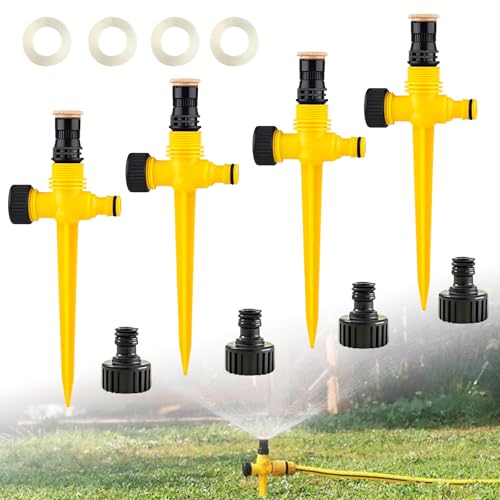 Aspersores De Riego Cesped 4 Piezas Aspersor De Jardín Giratorio 360° Aspersor De Agua Automático Ajustables Aspersor De Césped Rociador Aspersor para Plantas,Jardín (S-sashuiqi-Huang)
