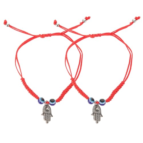 DOITOOL Pulseras de Ojo Malvado Rojas de Cuerda Ajustable para Mujer, Ligeras y Únicas, Cuentas de Vidrio, para Uso Diario y Trabajo, Pack de 2 Piezas