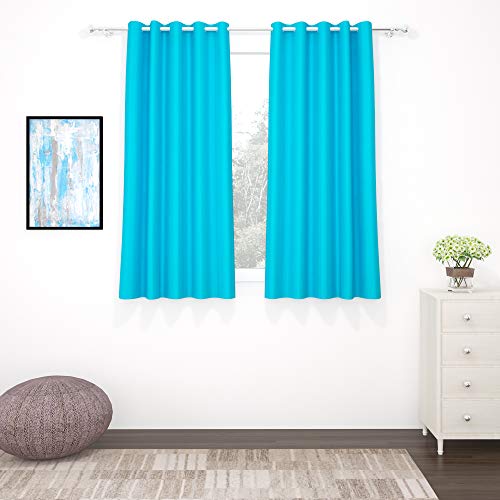 Image of Story@Home Room Darkening Faux Silk Noise Reducing Thermal Insulated Eyelet Ring Top Blackout Curtains Set of 2 Piece with Tie Backs - (5 Feet - Window) 46 Inch x 60 Inch, Ocean Blue