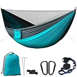 Camping Hammock with Net - Lightweight Nylon - Double Hammock - Hammocks - Camping Gear - Outdoor Hammock - Must Haves Portable Hammocks for Indoor, Hiking, Backpacking, Travel, Backyard, Beach