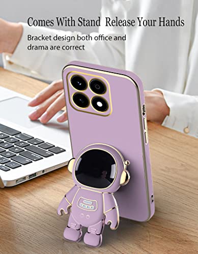 Wousunly Compatible With Honor X6a Case Shockproof, Ultra Slim Soft Silicone Honor X6a Phone Case with Cute Astronauts Hidden Brackets Cover (Purple) - Image 4