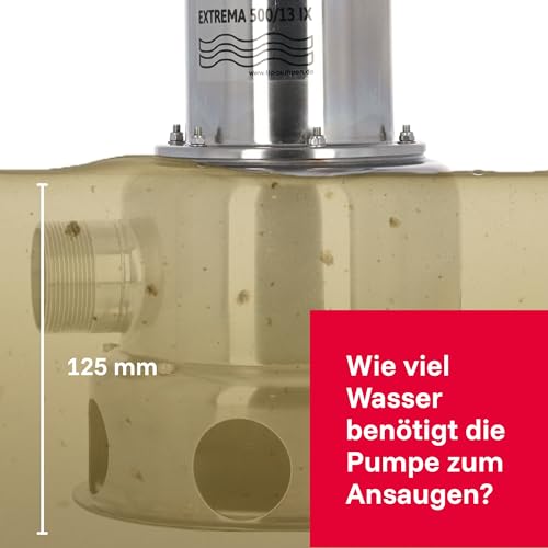 T.I.P. Schmutzwasser Tauchpumpe - Baupumpe Edelstahl (30.000 l/h Fördermenge, 13m Förderhöhe, 1,3bar Druck, 1.800W, 45mm Korngröße, Waschlauge, heißes Wasser bis 95°C) Extrema 500/13 IX, 30171