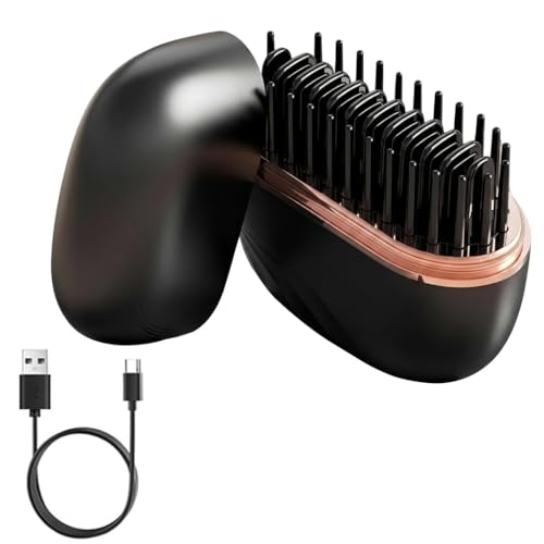 Mini Fer à Lisser Sans Fil, Brosse Lissante Portable Rechargeable 3 Niveaux de Température pour Lissage Rapide Céramique,Convient aux Voyages et Retouches Noir, 1 Pièce