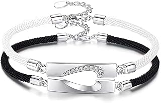 Couple Bracelets, Matching Bracelet for Couple, Relationship Bracelets for Boyfriend Girlfriend Him Her, 2PCS Adjustable Rope Bracelets with Love Heart Pendant