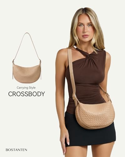 Image of BOSTANTEN Purses for Women Crescent Crossbody Bag Vegan Leather Shoulder Hobo Handbag Adjustable Strap
