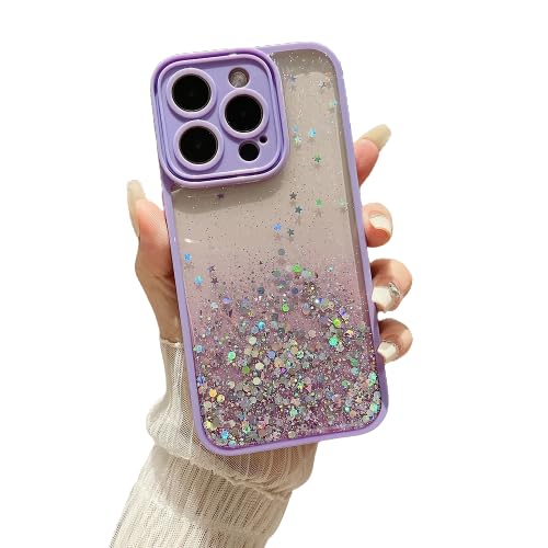Image of VONZEE Back Cover Compatible for iPhone 15 Pro (6.1 inch), Non Moving Bling Glitter Cover for Girls & Women Soft TPU Shockproof Anti Scratch Drop Protection Covers (Purple)