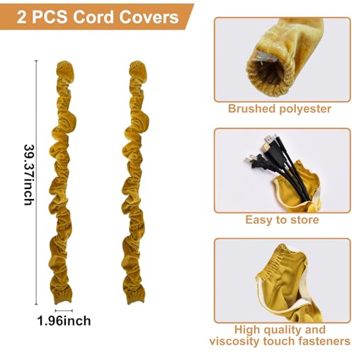 Image of Fabric Cord Cover,2 Pack Touch Fasteners Gold Chandelier Chain Cover,3.28 Feet Brushed Polyester Fabric Flannel Cord Covers for Wires,Decorative Cord Hider Easy Install