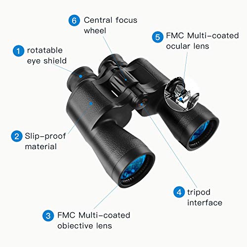 Binoculars for Adults 10x50, JZBRAIN Hunting Binoculars for Bird Watching with BAK4 Lens and Weak Light Night Vision, 22mm Large Eyepiece Lightweight Binoculars for Hunting Travel Sports