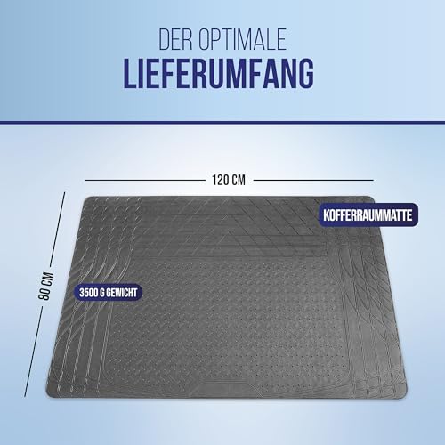 alca® Kofferraummatte Gummi 120x80 cm I zuschneidbar I rutschfest I Schutzmatte für Kofferraum I schwarz I für PKW, SUV, Kombi I schützt vor Nässe, Schmutz und Unterbodenschäden