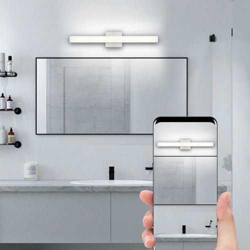 Image of Dimmable LED Bathroom Vanity Lights, Bathroom Light Fixtures Over Mirror 24 in Vanity Light Bar Modern LED Wall Sconces, 5CCT Selectable 24W Wall Lamp Sconce Brushed Nickel