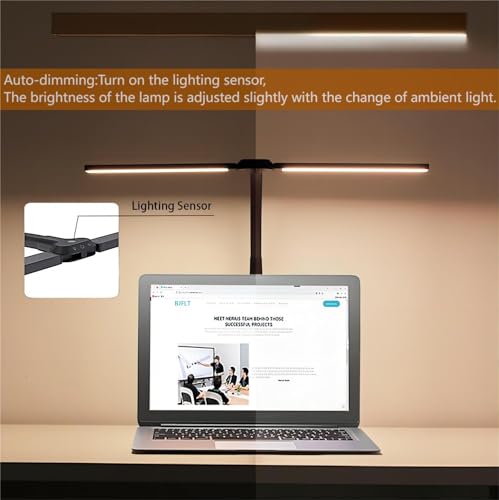Image of LED Desk Lamp for Office Home,24W Double Head Architect Desk Lamp with Clamp,Remote Control,Ultra Bright Auto Dimming,Stepless Lighting,Flexible Gooseneck Dimming Table Light