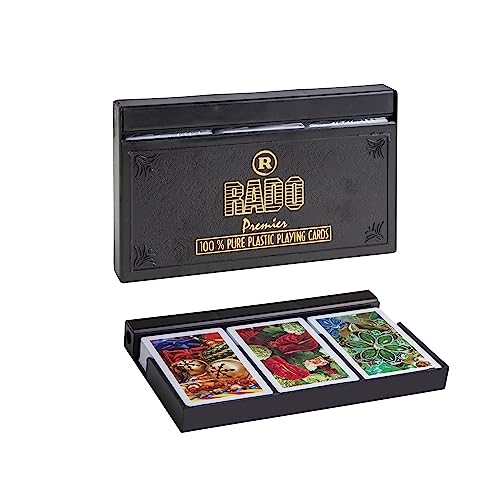 Image of RADO Switzerland Premier Plastic Playing Cards (Set Of 3), Bridge Size, Multicolor Cards Packed In A Three Piece Pvc Container, Cards For All Ages Used For Card Games, Poker And Rummy
