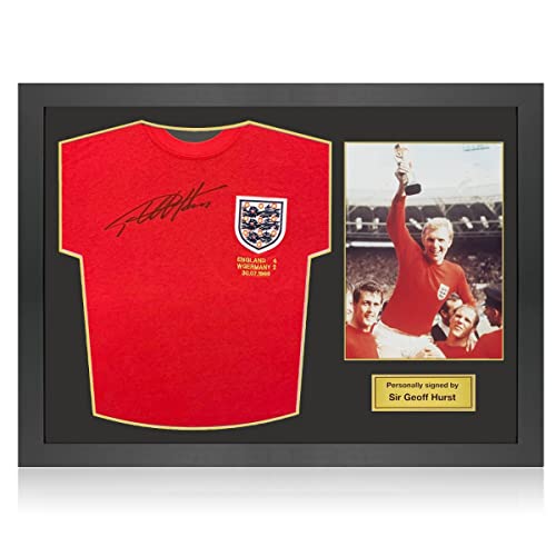 Image of Exclusive Memorabilia Sir Geoff Hurst Signed England 1966 World Cup Football Shirt. Icon Frame