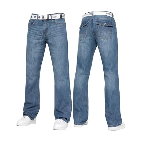BRAND KRUZE Men's Bootcut Denim Jeans with Belt Cover