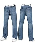 BRAND KRUZE Mens Bootcut Jeans Casual Flared Wide Leg Free Belt Stylish Fashion Denim Trouser Pants KZ115 Blue 36W / 30L