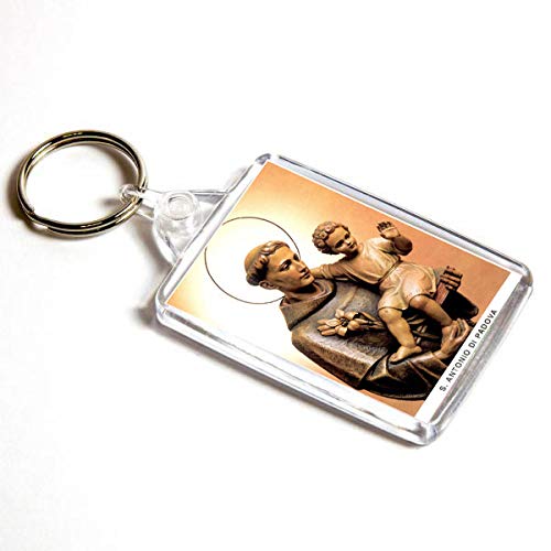 AWS Portachiavi Santino Sant'Antonio da Padova Key Ring in PVC Santo Antonio Immaginetta Votiva Porta Chiavi