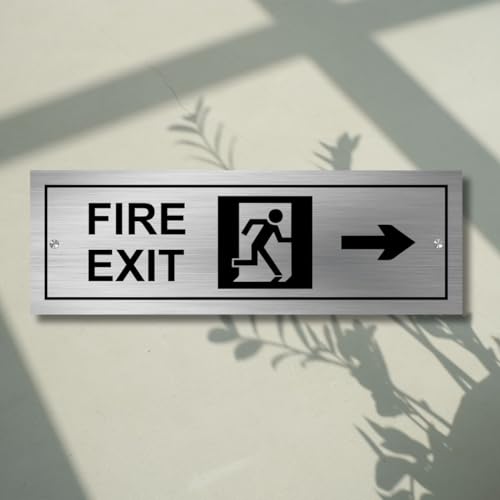 Image of Stainless Steel Fire Exit Sign Board for Office, Mall, Restaurant, Hotel & Commercial Buildings | Premium Safety Exit Signage with Durable Rust-Free Finish | 12x4inch