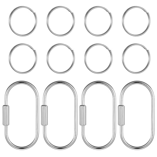 2.52 x 1.34 Inch 4 Pack Sliver Brass Screw Lock Keychain with 8 Rings Sliver Brass Screw Lock Clip Key Chain Ring Durable Simple BrassKeychain Holder BrassKeyRings Simple Style Carkeychain