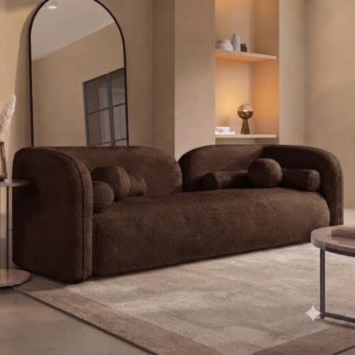 Image of CRAFTCITY Curved 3 Seater Cloud Sofa Upholstered 3 Seater Sofa for Living Room Bedroom Home Office Meeting Room Velvet Fabric Sofa (Brown)