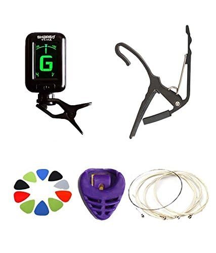 Blue Panther Combo For Guitar Includes - Pick Holder,10 Picks, Guitar Strings Set Full Pack, Guitar Tuner, 1 Guitar Capo