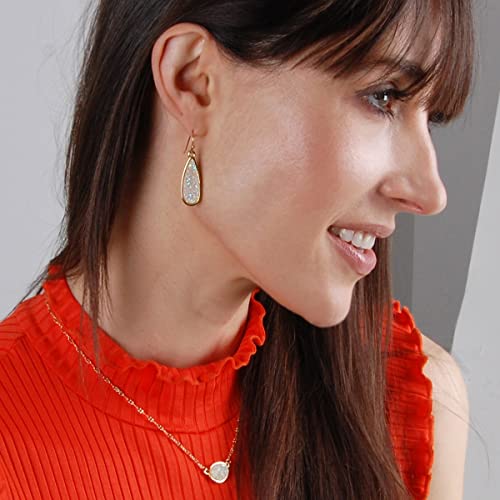 Humble Chic Simulated Druzy Drop Dangles - Sparkly Long Teardrop Dangly Earrings For Women, Gold - White Created Opal, Simulated Clear Rock Quartz, Opalite, Opalescent, Bohemian #TOP1