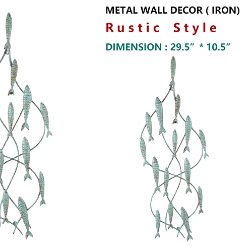 Adeco DN0004 Decorative Distressed Blue Iron School of Fish Wall Hanging Accents Decor Widget, Blue - Image 3