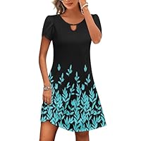 Zeagoo Sommerkleid Damen Knielang Kurzarm Kleider Elegant Strandkleid Rundhals Tunika Kleid mit Taschen Schwarz XL