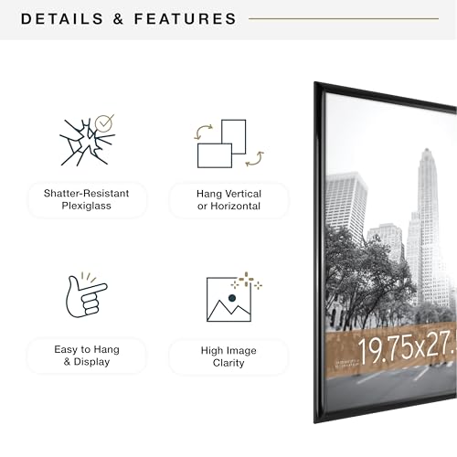 MCS Trendsetter 19.75x27.5 Poster Frame Black High-Gloss, Vertical & Horizontal Wall Hanging Large Picture Frame for Photos, Posters & Art Prints (1-Pack)