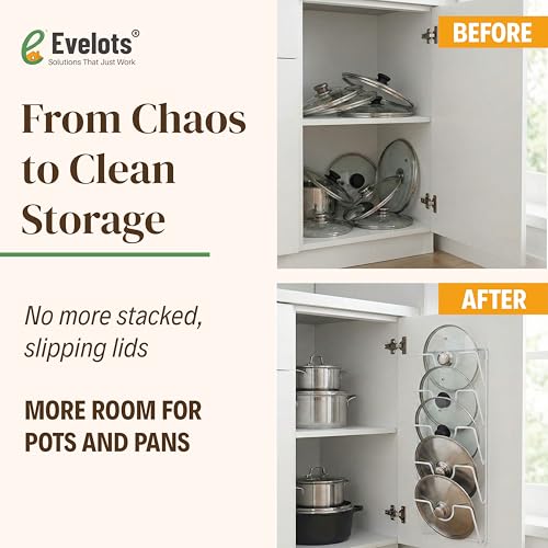 Evelots 6 Pot Lid Organizer for Cabinet or Pantry Wall - Cupboard Door Pots and Pans Organizer - Glass or Metal Pan Covers Cabinet Organizer - Rack Hanger Dividers - Set of 2