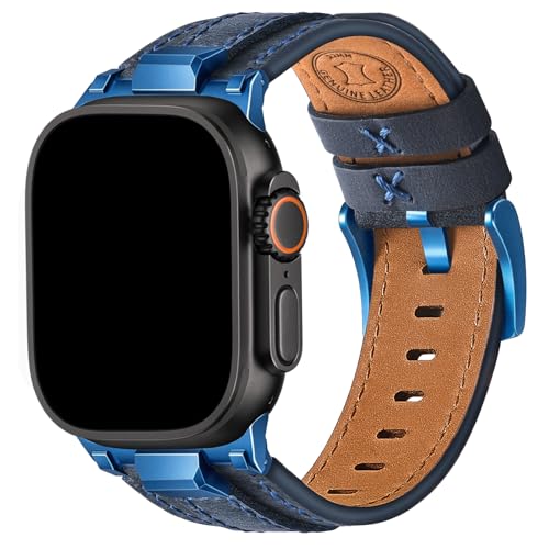 Image of Wristitani Leather Bands Compatible with Apple Watch Band 49mm 46mm 45mm 44mm for Men, Metal Connector & Genuine Leather Straps for iWatch Ultra3 /2 /1 SE3 /2 /1 Series 11 10 9 8 7 6 5 4 [NO Watch and Case]