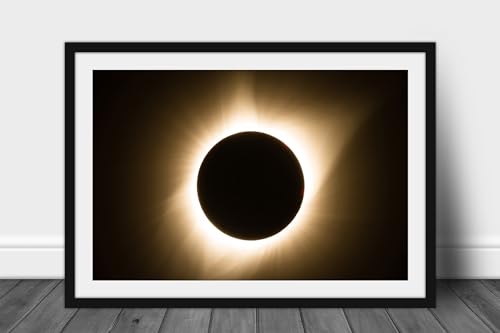 Framed and Matted Celestial Print (Ready to Hang) Picture of Total Solar Eclipse at Totality in Nebraska Sun Moon Wall Art Science Nature Decor (No Mat, 16