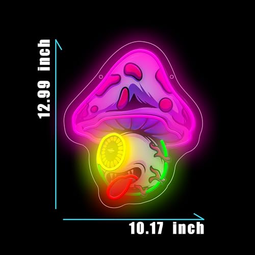 Image of Mushroom Eye Neon Sign For Wall Decor, Colorful UV Printed Neon Light with Retro Design, LED Artwork for Bar, Bedroom, Game Room, Party Decoration Holiday Birthday Gifts