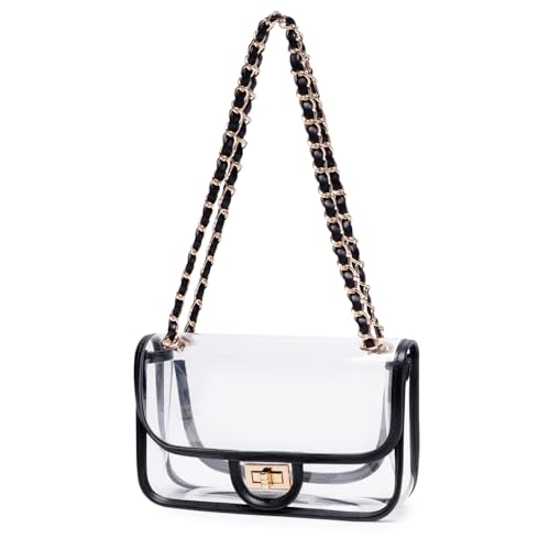 Image of Womens PVC Clear Purse Handbag with Chain Stadium Approved Clear Bag See Through Bag for Working and Concert