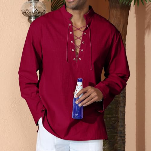 Image of CTU Men's Cotton Shirt Pirate Shirt Medieval Viking Renaissance Costume
