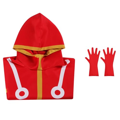 Roncome Adult Unisex Anime Men Red Hooded Jacket Cosplay Costume Long Coat Robe Cloak Cape Halloween Outfit with Gloves Hat (XL)