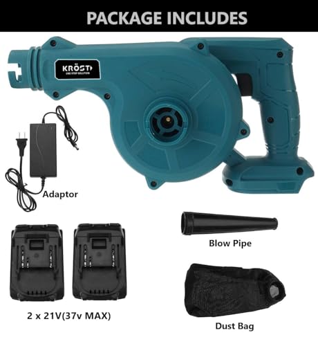 Image of KROST PRO Series K820 Heavy Duty Cordless Air Blower & Mini Vacuum Cleaner Suction | 21 Volts(37v MAX) | 19000 RPM | 2.8m /Min Airflow | 5.0mAh Battery & Fast Charger (Double Batteries)