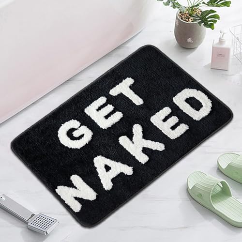 Firecos Get Naked Badematte Fußmatte rutschfeste Türmatte Fussmatte Microfiber Badezimmermatte Badewanne Duschteppich Badteppich für Badezimmerdekoration (Schwarz und Weiß, 50x80cm)