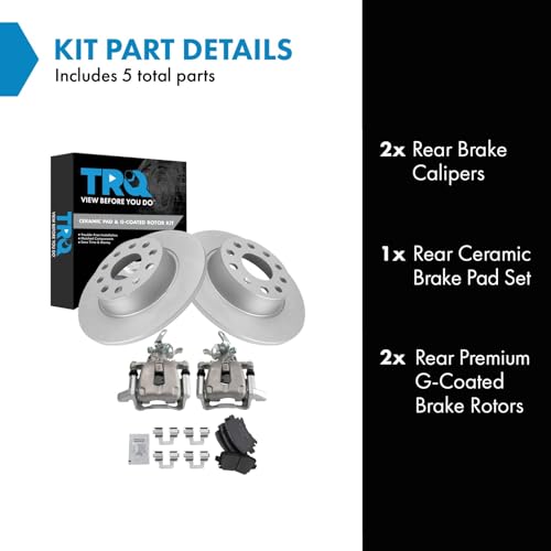 Image of TRQ Rear Brake Pad and Rotor Set Ceramic G Coated Rotors Calipers Compatible with 2010 Volkswagen Golf Jetta