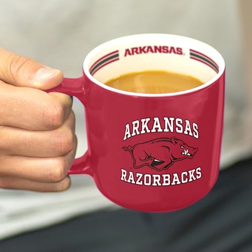 Image of Logo Brands NCAA Arkansas Razorbacks 15 oz Stripe Coffee Mug - Vintage Team Logo, Inside Print & Stripes, Microwave & Dishwasher Safe- Great Gift For Fans & Alumni