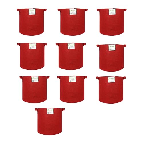 Image of Geo Fabric Grow Bags for Plants 15X15 Inch (Pack of 10) | 400 GSM Heavy Duty UV-Protected Round Maroon Colour Plant Bags for Terrace and Vegetable Gardening | Strong & Reusable|