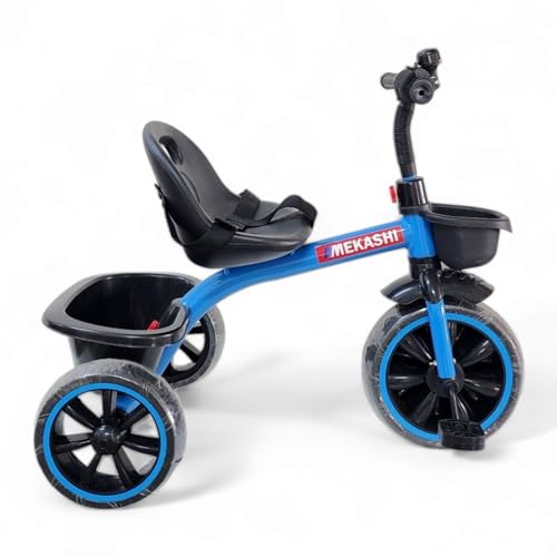 Image of MEKASHI T-001RW Plug N Play Kids Trike /Baby Tricycle, Big Size Storage Basket, Bell, Comfortable Seat with Seat Belt, 12 to 48 Months, Load Upto 35Kg, Easy Assembly, Heavy Guage Steel Frame, Blue