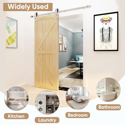 JUBEST 6 FT Brushed Nickel Sliding Barn Door Hardware Kit Smoothly and Quietly Hanger Roller Flat Track Kit, J Shape Roller Heavy Duty Nickle Barn Door Track,Easy to Install by JUBEST - Image 2