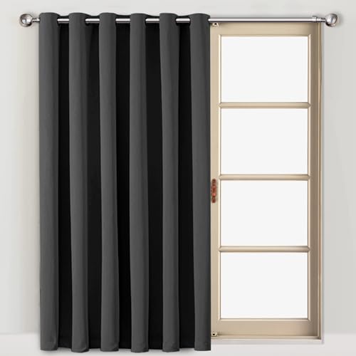 Hafaa Eyelet Blackout Curtain 66 x 84 Inch Thermal Insulated Ring Top Curtains for Living Room Noise Reduction Single Panel Curtain with Tieback – Dark Grey