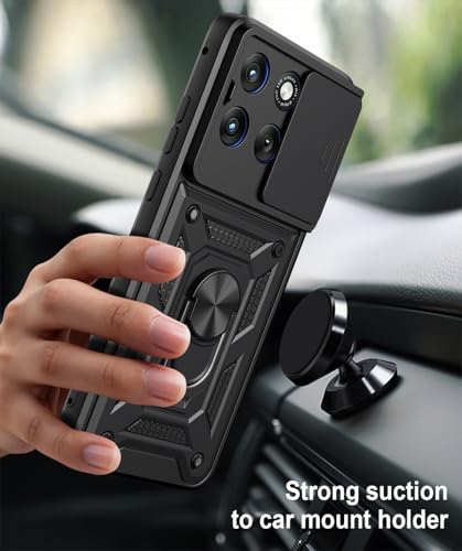 Image of Tough Armor Bumper Back Cover for Motorola Moto Edge 70 Fusion 5G | Sliding Camera Cover, Kickstand & Ring Holder 360 Degree Protection Back Cover for Moto Edge 70 Fusion 5G - Black